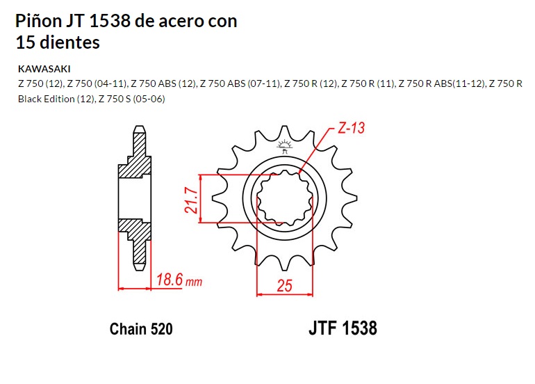 PION JT 1538 SUN 3A215 15 dientes